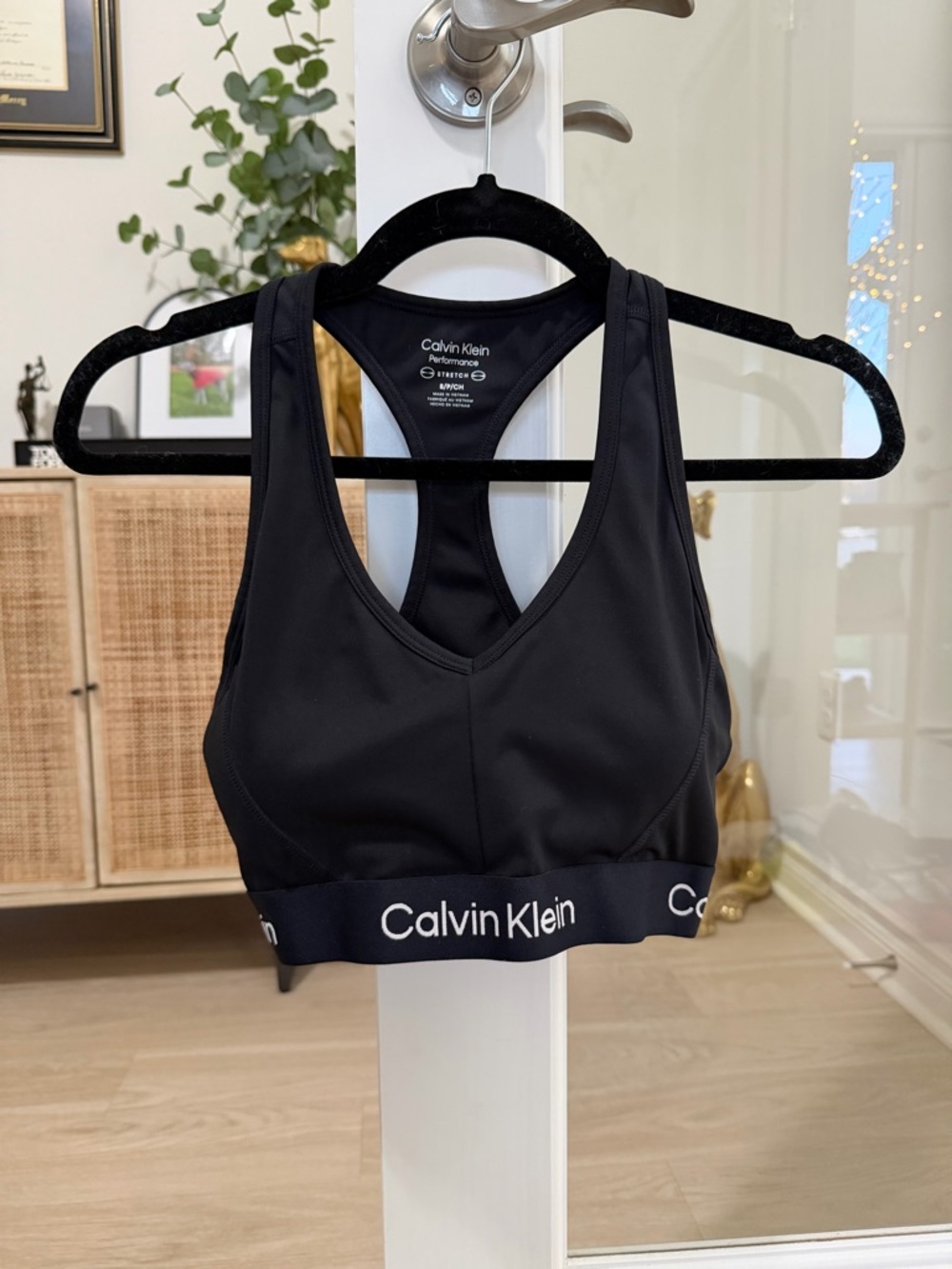 Calvin Klein Black Racerback Sports Bra with Branded Elastic Band